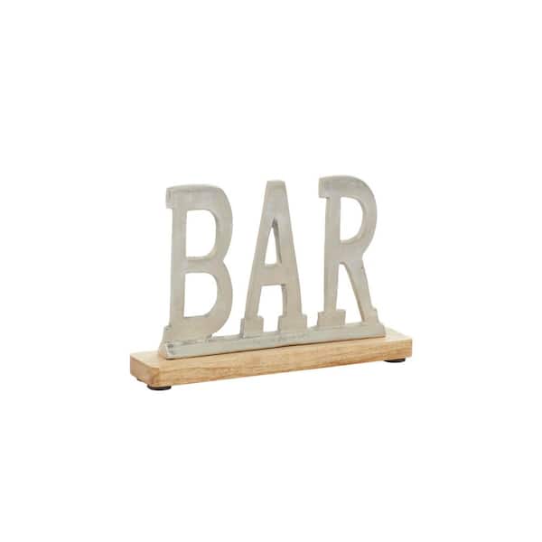 Litton Lane 6 in. H Aluminum Metal Bar Decorative Sign with Wood Base