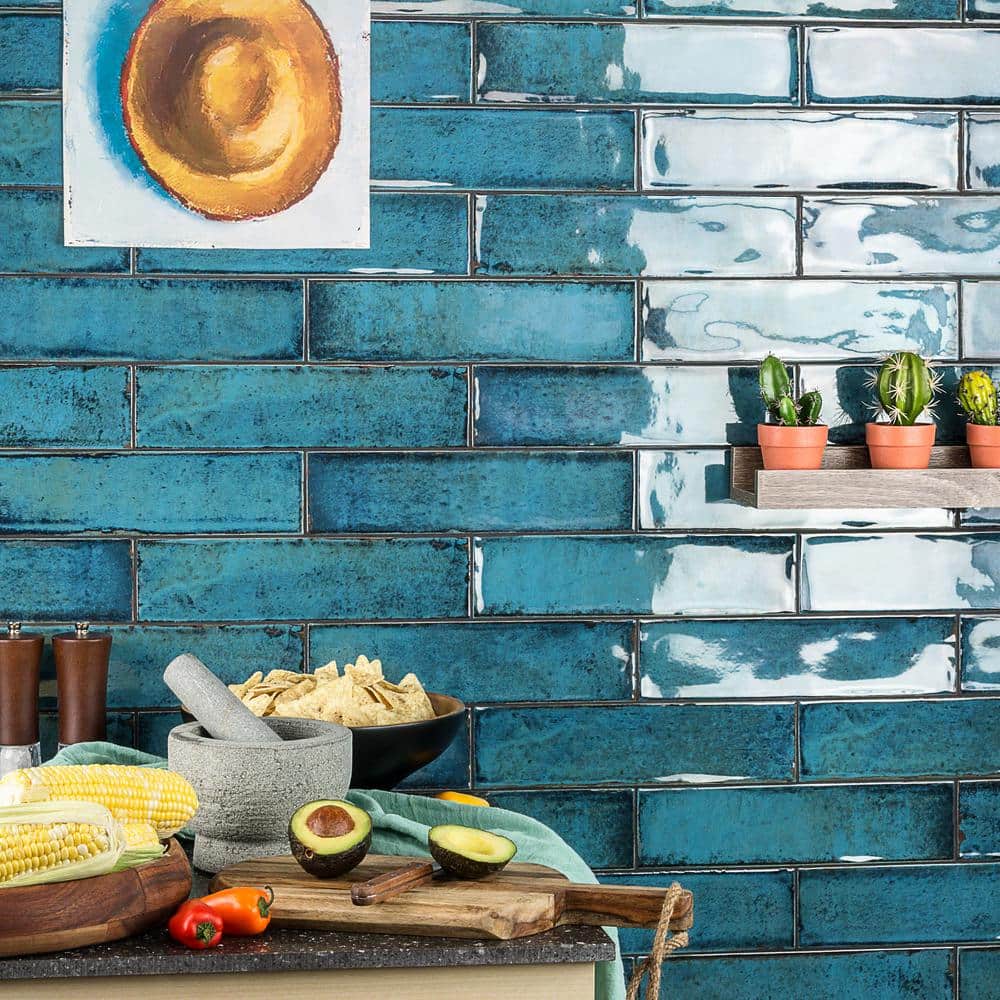 Moze Blue 3" x 12" Polished Ceramic Subway Wall Tile
