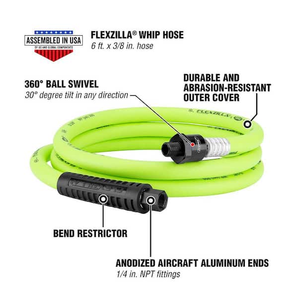 Flexzilla 3/8 in. x 6 ft. Air Hose, Whip Hose with Ball Swivel