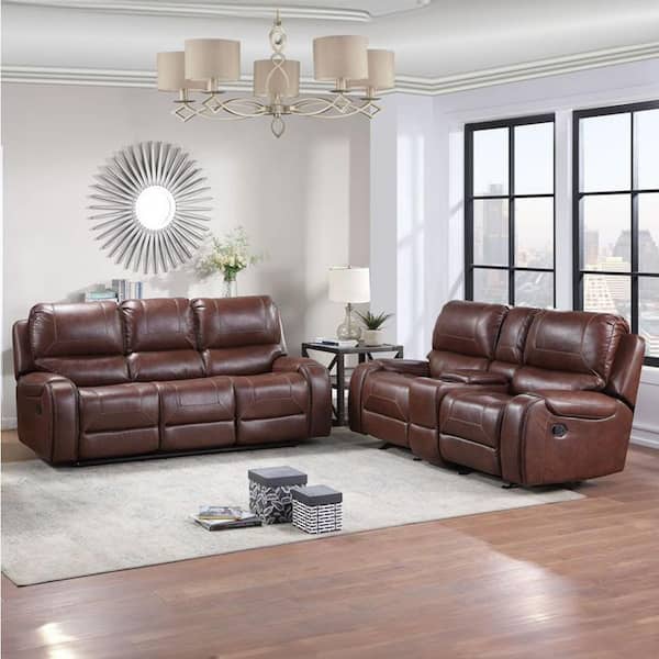 Keily 2 Piece Brown Faux Leather Reclining Living Room Set