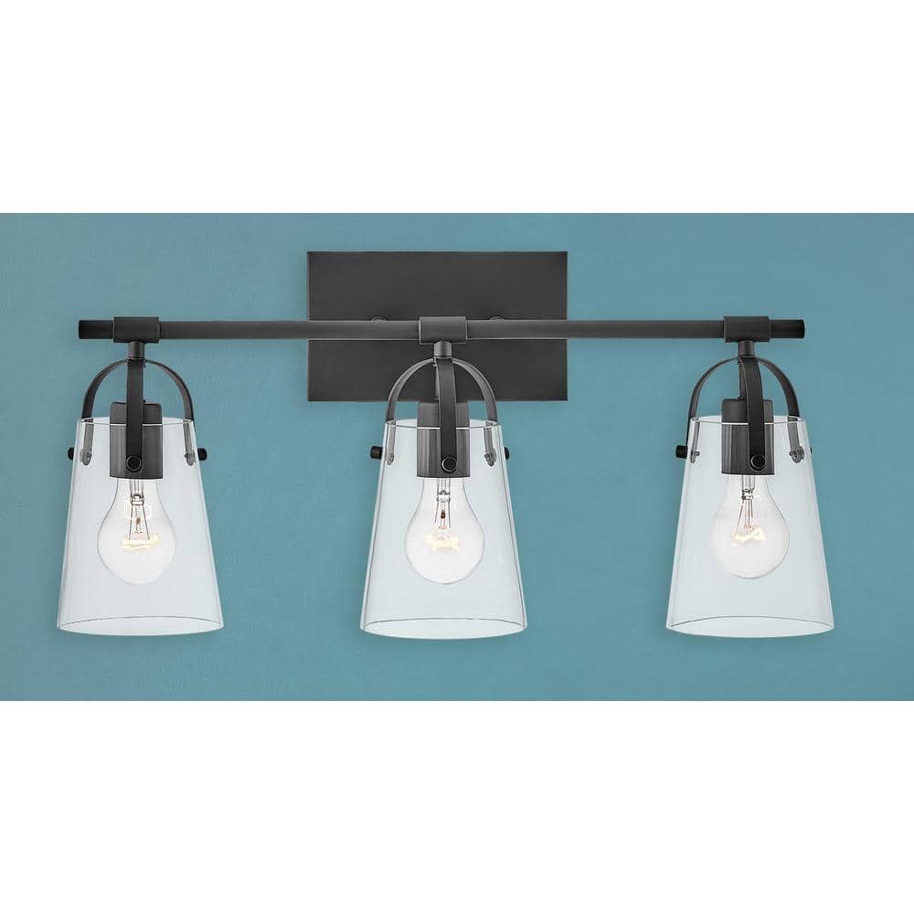 Foster Black and Clear Glass 3-Light Vanity Fixture