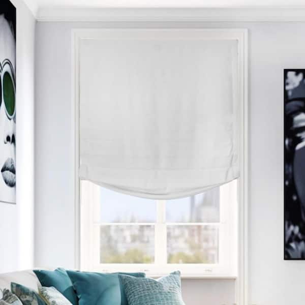 White Cordless Light Filtering Privacy Polyester Roman Shade 31 in. W x 64 in. L