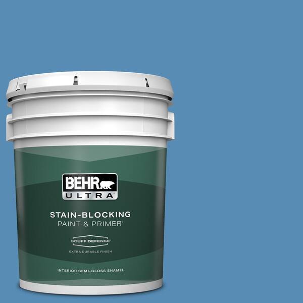 BEHR ULTRA 5 gal. #M520-5 Alpha Blue Extra Durable Semi-Gloss Enamel Interior Paint & Primer