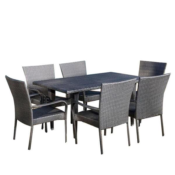 Noble House Delani Gray 7-Piece Faux Rattan Patio Outdoor Dining Set