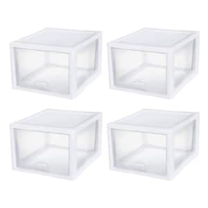 27 qt. Plastic Modular Stacking Storage Drawer Container in Clear, 4 Pack