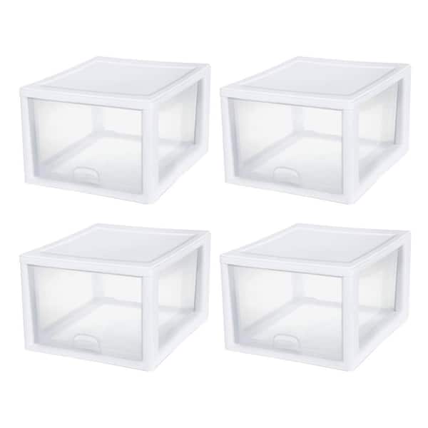 Sterilite 27 qt. Plastic Modular Stacking Storage Drawer Container in Clear, 4 Pack