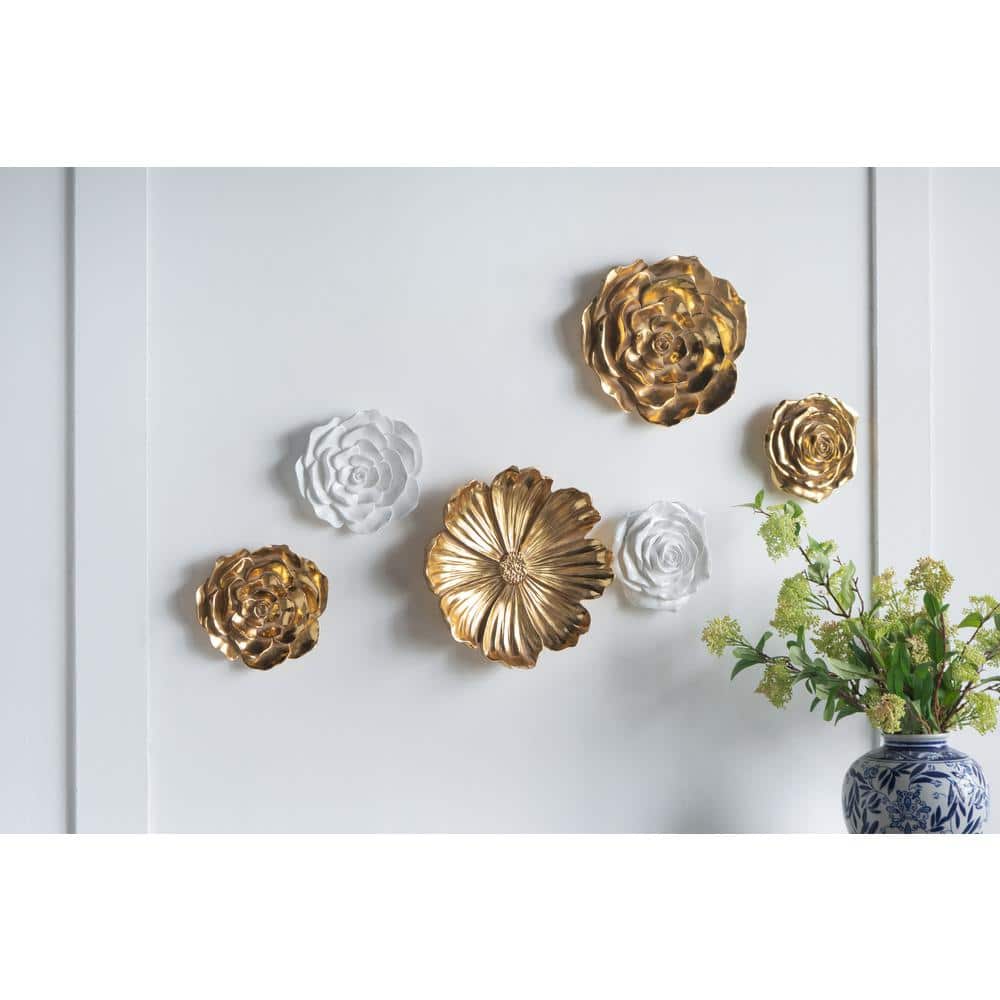 White Resin Floral Rose Wall Accents, Set of 2