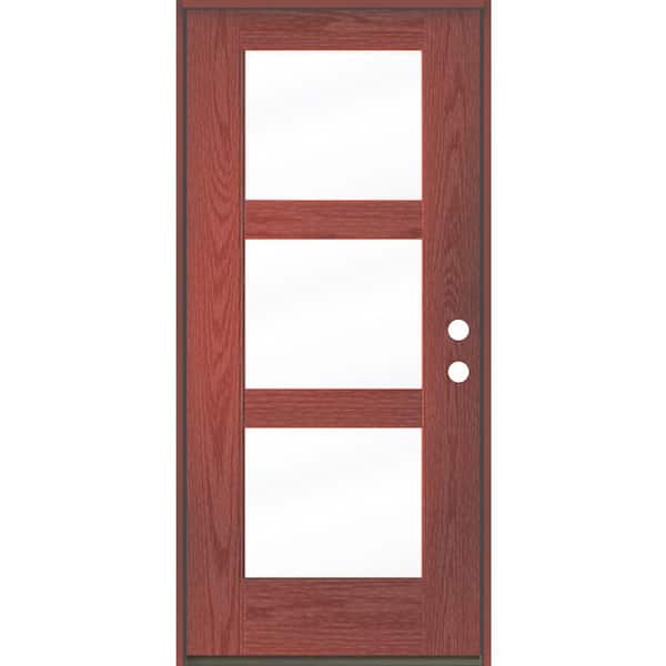 Krosswood Doors BRIGHTON Modern 36 in. x 80 in. 3-Lite Left-Hand/Inswing Clear Glass Redwood Stain Fiberglass Prehung Front Door