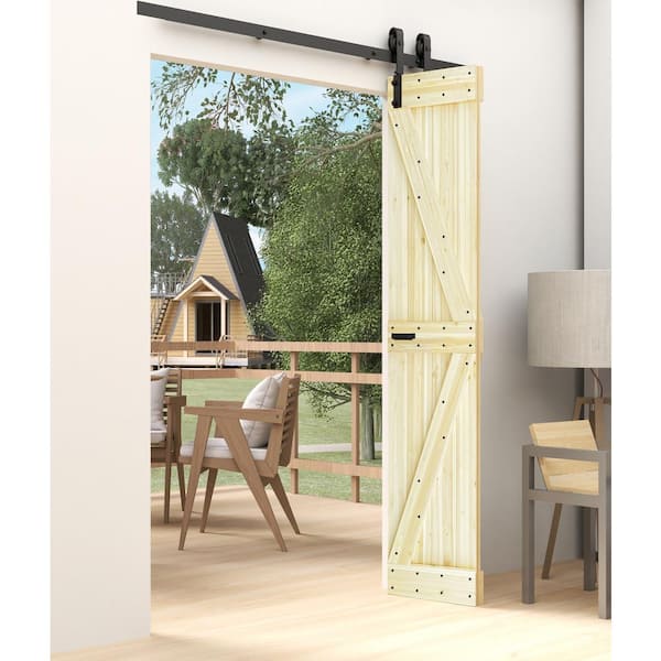 ISLIFE K Style 36in. x 80in .(18in. x 80 in. x 2 Panels) Unfinished Solid Core Wood Bi-fold Door With Hardware -Assembly Needed
