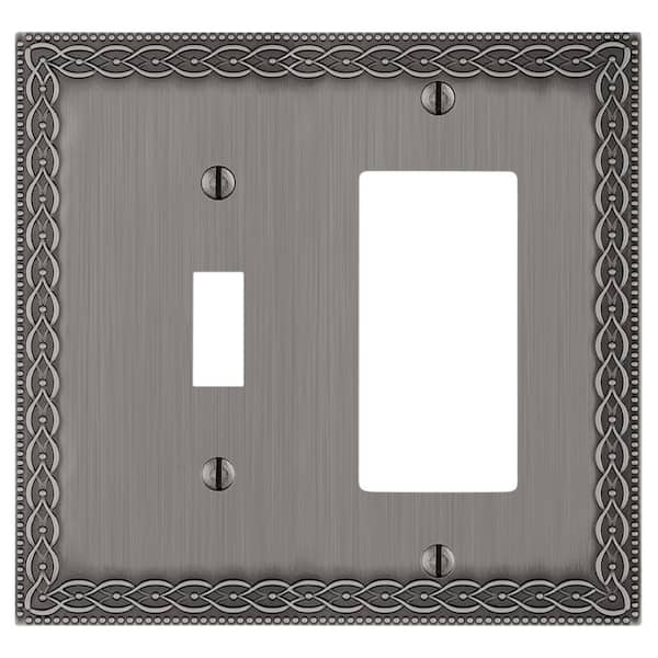 AMERELLE Amelia 2-Gang Antique Nickel 1-Toggle/1-Rocker Cast Metal Wall Plate