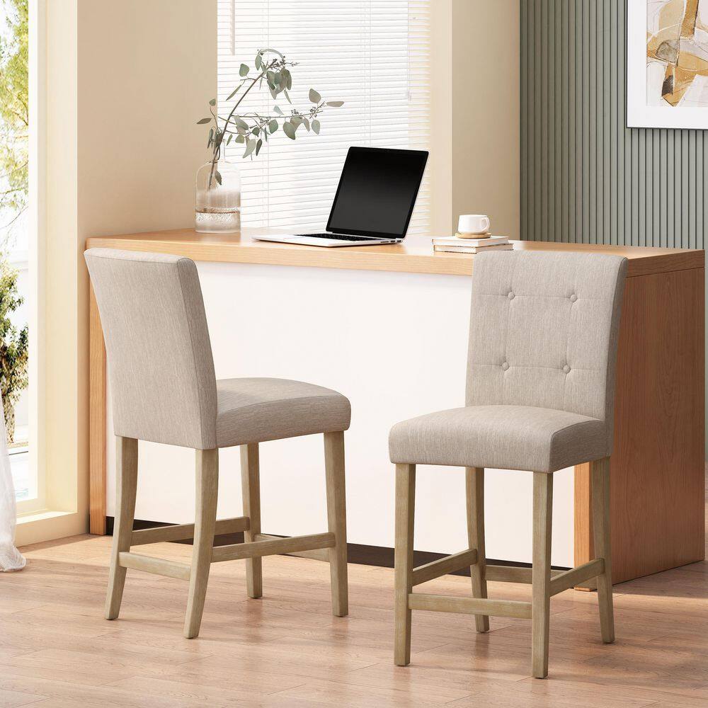 Beige and Weathered Brown High Back Counter Stools Set