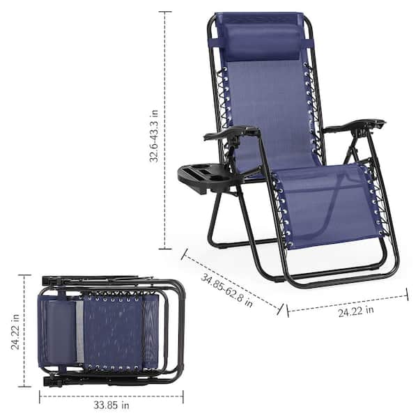 FIRNEWST Blue Folding Zero Gravity Metal Steel Outdoor Patio Sling Chaise  Lounge Chair with Headrest (Set of 2) HD-HWTY01-2P-BU