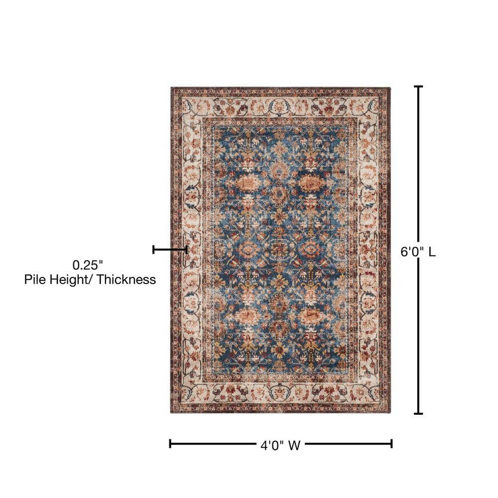 Royal Blue and Ivory Floral Motif Area Rug