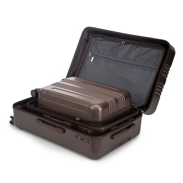 Tatahance 3-Piece Brown ABS Hardside Spinner Luggage Set with TSA