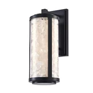 Salt Creek 20.25 in. Black Indoor/Outdoor Hardwired Wall LED Sconce with Clear Acrylic Shade/Quartz Crystalline Inserts