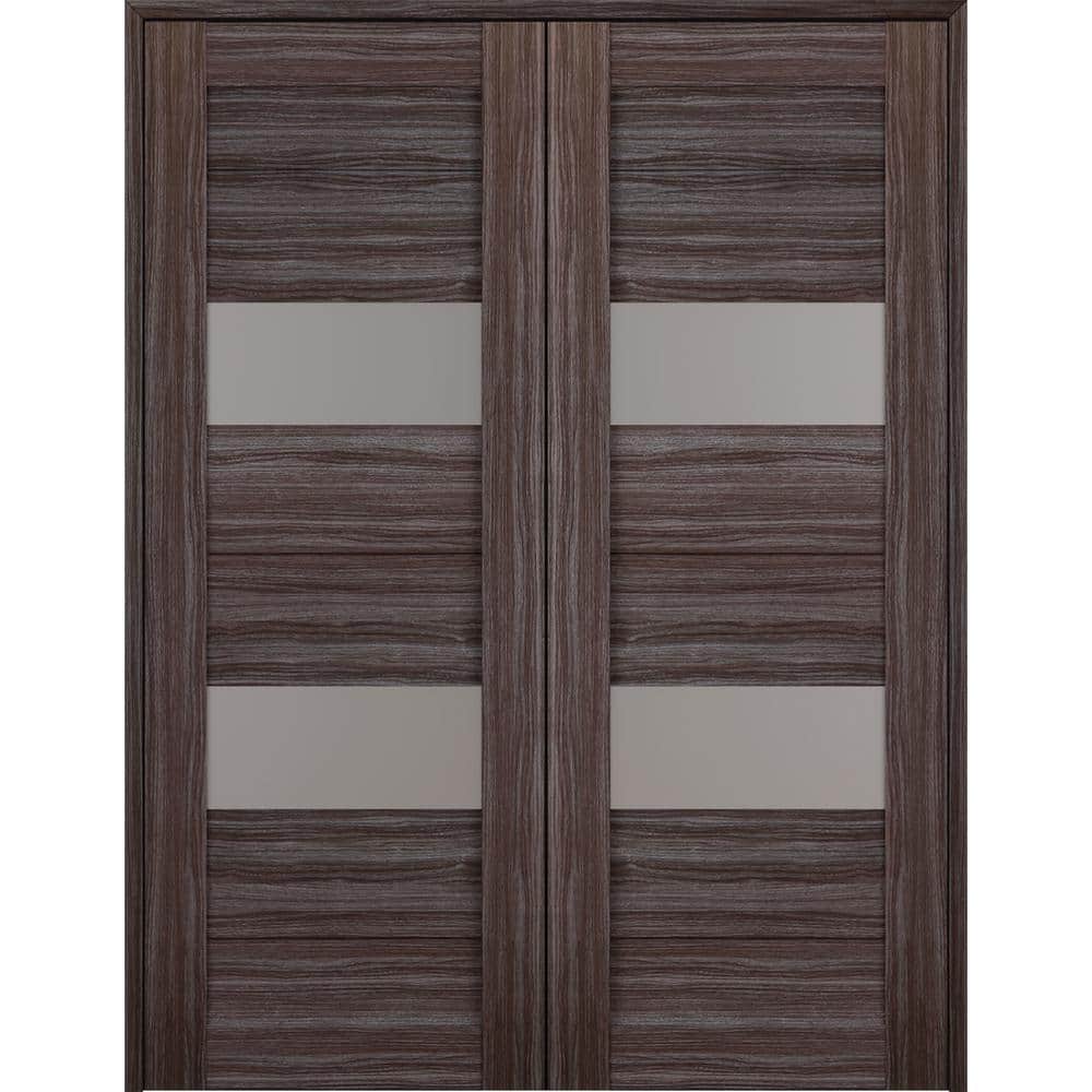 Gray Oak Solid and Manufactured Wood Paneled Prehung French Doors