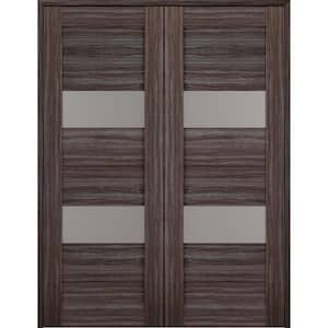 Berta 36 in. x 80 in. Both Active 2-Lite Frosted Glass Gray Oak Finished Wood Composite Double Prehung French Door