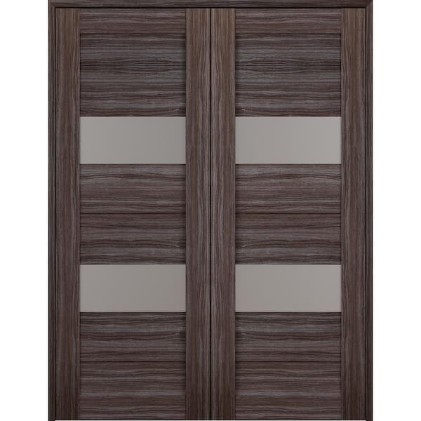 Belldinni Berta 48 in. x 80 in. Both Active 2-Lite Frosted Glass Gray Oak Finished Wood Composite Double Prehung French Door