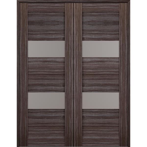 Belldinni Berta 72 in. x 80 in. Both Active 2-Lite Frosted Glass Gray Oak Finished Wood Composite Double Prehung French Door