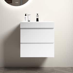24 in.W x 18.1 in.D x 25.2 in. H Floating Bath Vanity in White with White Glossy Durable one-piece Sink Basin Top