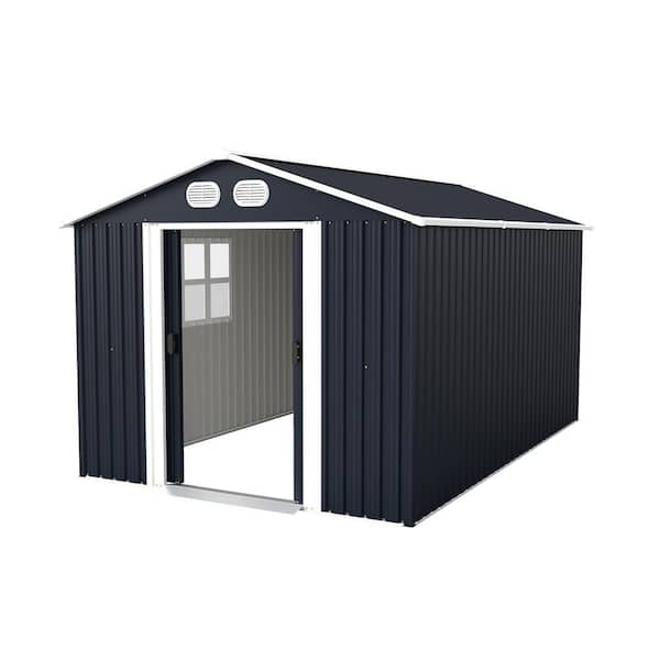 Sudzendf 8 ft. W x 12 ft. D Dark Gray Metal Tool Storage Shed with