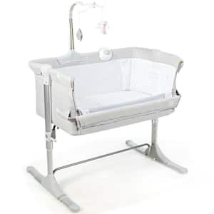 Light Gray Portable Baby Side Crib with Music Box and Toys
