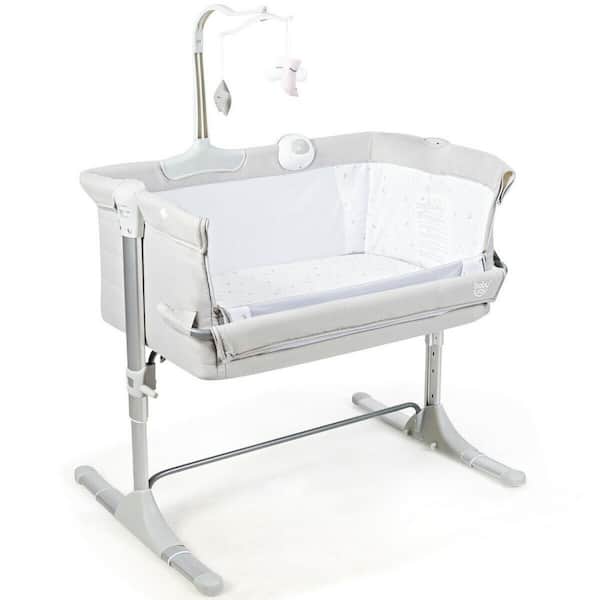 Boyel Living Light Gray Portable Baby Side Crib with Music Box and Toys