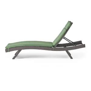 Miller Grey Armless Faux Rattan Outdoor Chaise Lounge with Jungle Green Cushion