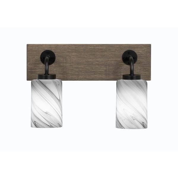 Unbranded Kirby 16 in. 2-Light Matte Black and Painted Distressed Wood-look Metal Vanity Light