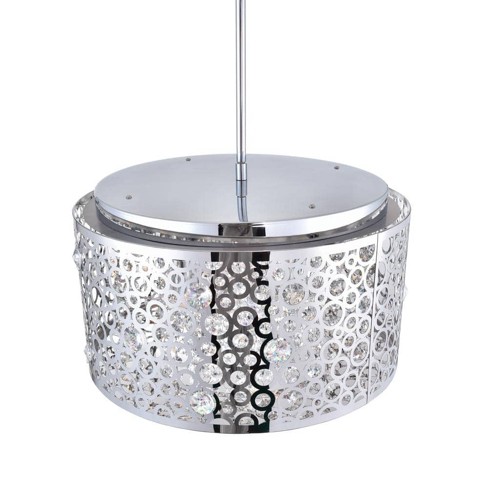 Elegant Chrome Drum Chandelier with Dangling Crystal Accents