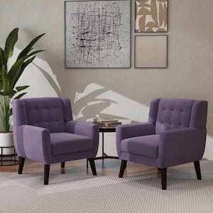 Mid-Century Modern Button Purple Velvet Accent Arm Chair (set of 2)