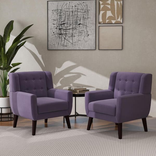 Uixe Mid-Century Modern Button Purple Velvet Accent Arm Chair (set of 2)