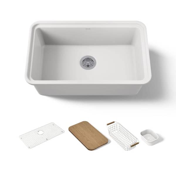 Audrine 30 In. Undermount Single Bowl Fireclay Workstation Kitchen Sink In White