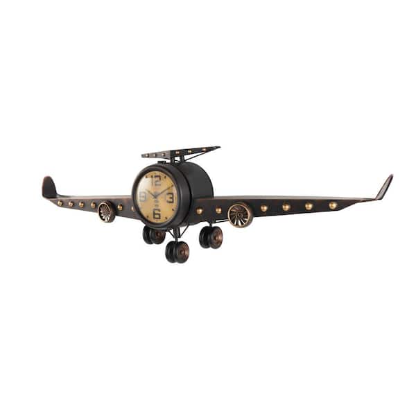 Litton Lane Dark Brown Metal Airplane Wall Clock with Gold Accents