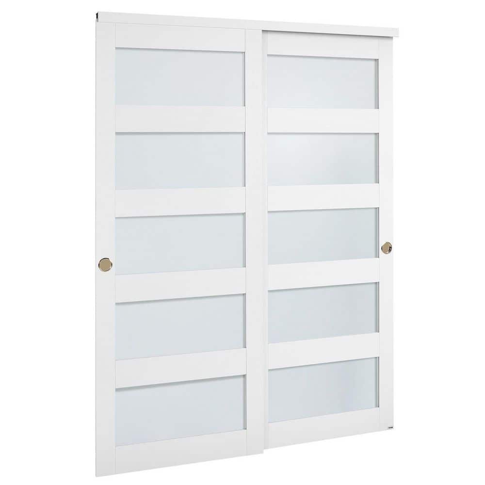 68 in. x 80 in. Solid Wood and MDF 5-Lite Frosted Glass Sliding Pocket Door with Hardware Kit for Bedroom Kitchen price history on PriceWatchPro