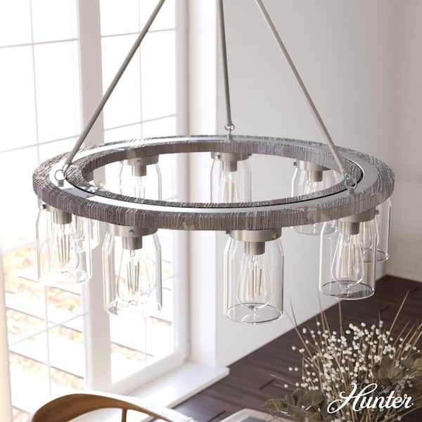 Devon Park 9-Light Brushed Nickel Wagonwheel Chandelier with Clear Glass Shades Kitchen Light