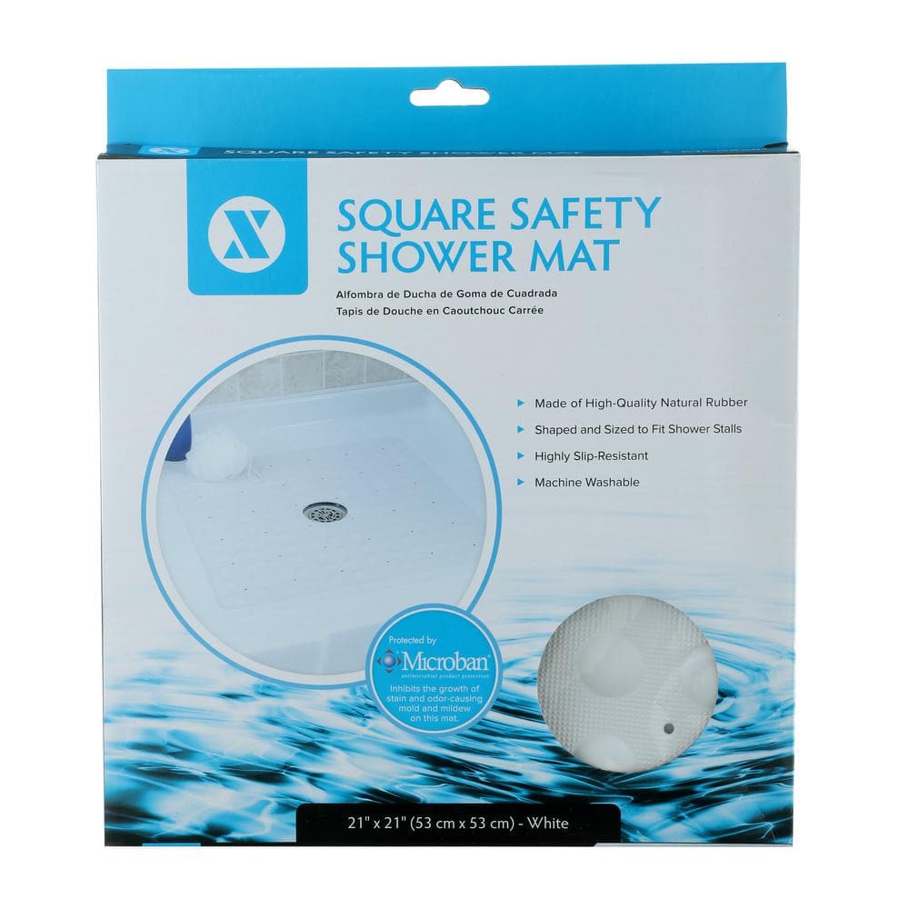 White Square Rubber Safety Shower Mat with Microban Protection