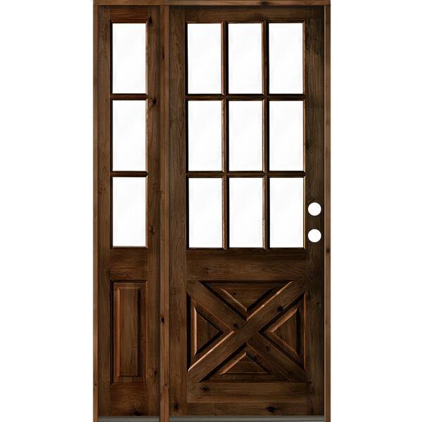 Krosswood Doors 46 in. x 96 in. Alder 2-Panel Left-Hand/Inswing Clear Glass Provincial Stain Wood Prehung Front Door w/Left Sidelite