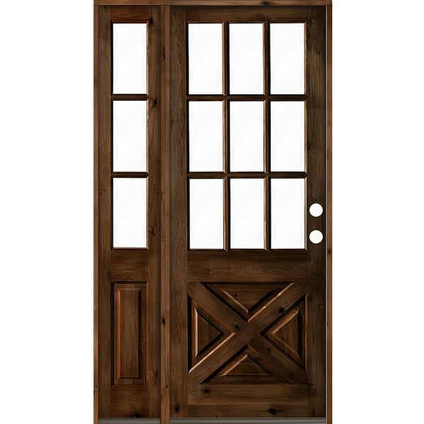 Krosswood Doors 56 in. x 96 in. Alder 2-Panel Left-Hand/Inswing Clear Glass Provincial Stain Wood Prehung Front Door w/Left Sidelite