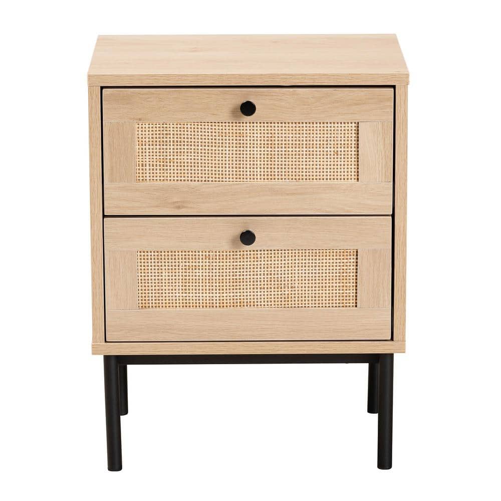Sherwin Light Brown and Black 2-Drawer Rattan Accent Table