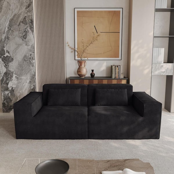 82.62 in. Velvet Modular 2-Piece Corner Sectional Sofa Loveseat in Black