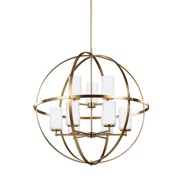 Generation Lighting Alturas 9-Light Satin Brass Modern Contemporary Hanging Globe Dining Room Chandelier