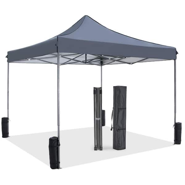 Sudzendf 10 ft. x 10 ft. Gray Outdoor Pop-Up Gazebo Canopy with 4-Piece Weight Sand Bag, with Carry Bag