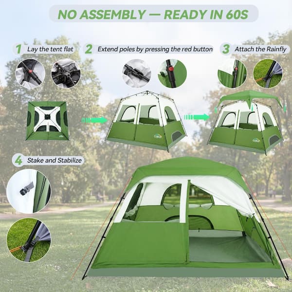 COBIZI 10x9ft Instant Pop-Up Camping Tent - Weatherproof 210D