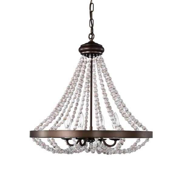 Warehouse of Tiffany Hana 22 in. 4-Light Indoor Oil Rubbed Bronze Chandelier with Light Kit