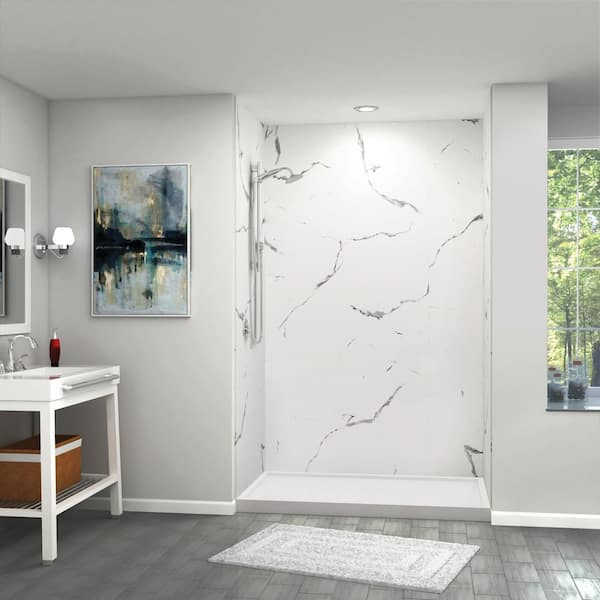 Transolid Titan 60 in. W x 96 in. H x 36 in. D 4-Piece Glue-Up Alcove Shower Wall Surround in White Caruso (Glossy)