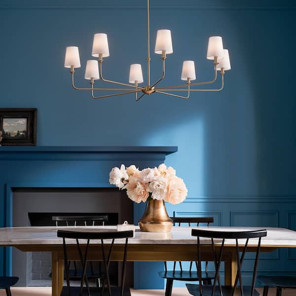 Pallas 42.75 in. 8-Light Brushed Natural Brass Traditional Shaded Circle Chandelier for Dining Room