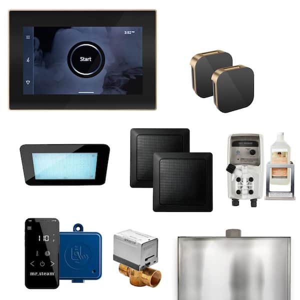 Mr.Steam XDream Max Steam Generator Control Kit with iSteamX Control and Aroma Glass SteamHead in Black Brushed Bronze