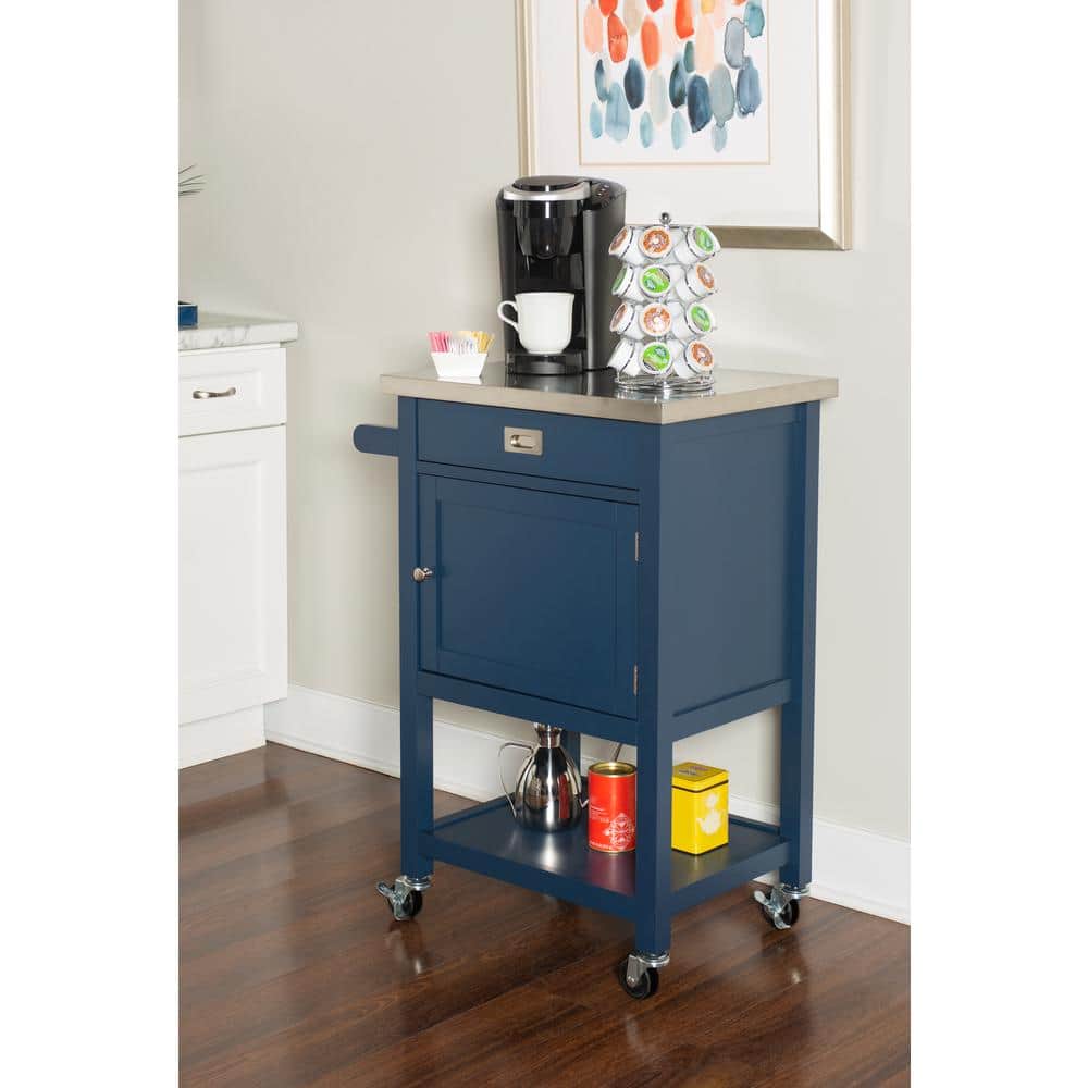 Linon Home Decor Saige Blue Stainless Steel Apartment Kitchen Cart