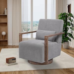 Gray Linen Mid Century Swivel Accent Chair Modern Upholstered Armchair 360 Degree Swivel Chair Reading Side Chair